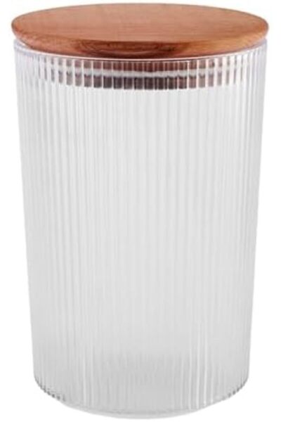 STOREMAX Sellbuyst Patterned Glass Storage Container - with Airtight Wooden Lid, Luxury Kitchen and Restaurant Use