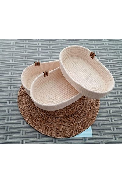 STOREMAX Bystoreby Pcs Oval Wicked Basket Home Bathroom Cream Jute Cord Rope String Knitted Decorative Organizer