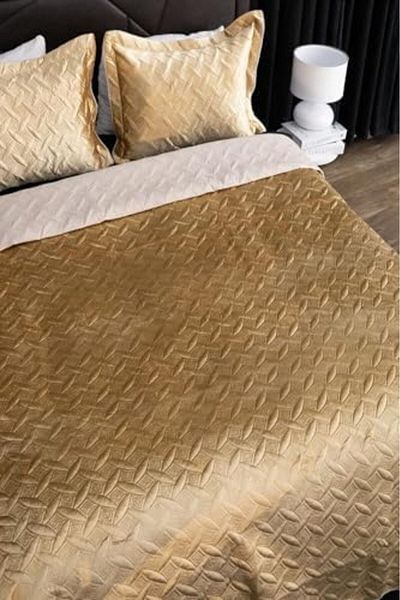 STOREMAX Bystoreby Velvet Double Bedspread (Gold) Newdesing 646268