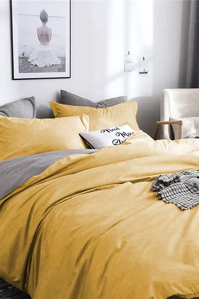 STOREMAX Turca Single Ranforce Double Sided Duvet Cover Set - Flat Sheet - Yellow/Gray Trendmx 1