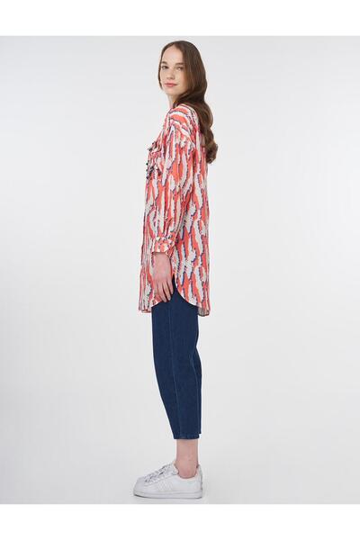 KYR Abstract Pattern Shirt Collar Tunic Coral