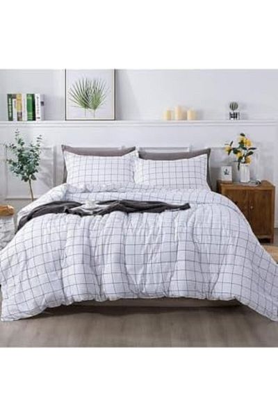 STOREMAX طقم غطاء لحاف منقوش مزدوج 200x220 - أبيض