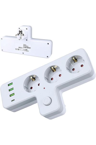 STOREMAX Ysstorex Thermal Current Protected 3-Way Wall t Socket, 3Xusb 1Xtype-C 20W (Type C), Child Proof, Is