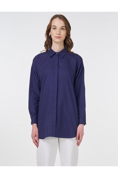 Kayra Basic Cotton Shirt Navy Blue