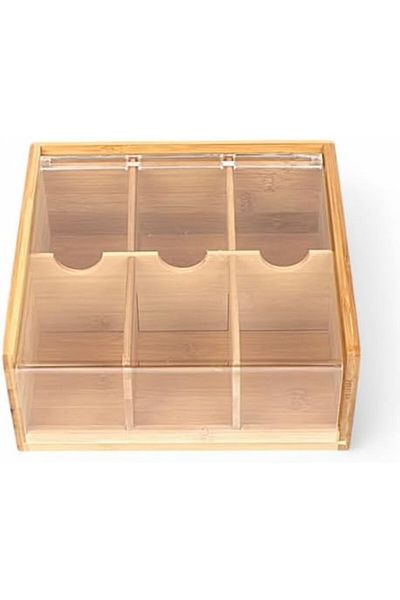 STOREMAX Bystoreby Acrylic Transparent Lid Bamboo 6 Compartment Tea Box - 100% Bamboo Transparent Lid (2