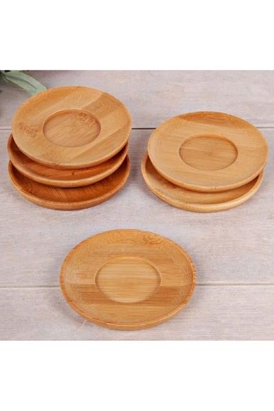 STOREMAX Bystoreby Hi̇gh-Tech Round Coaster 6 Pcs, Bamboo Tea Cup Serving Tray Newdesin