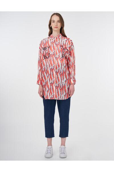 KYR Abstract Pattern Shirt Collar Tunic Coral