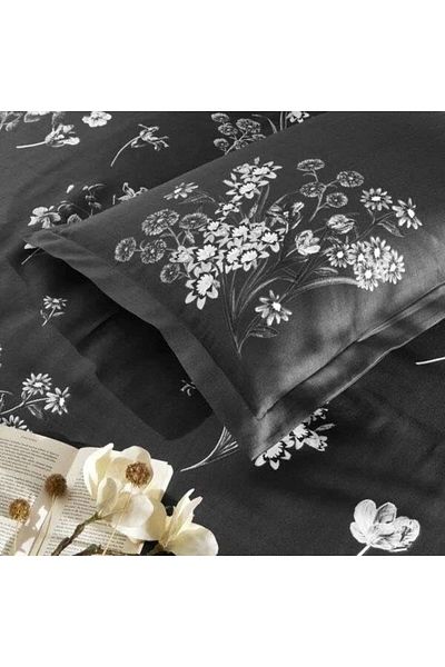 STOREMAX Roxane Patterned 100% Cotton Satin Duvet Cover Set, Black, Double (Duvet Cover: 200X