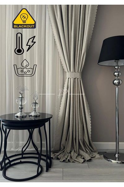 STOREMAX Muartshop 100% Blackout Blackout Plaster Linen Ultrasonic Cut Background Curtain 2 Color Options 250 X 27