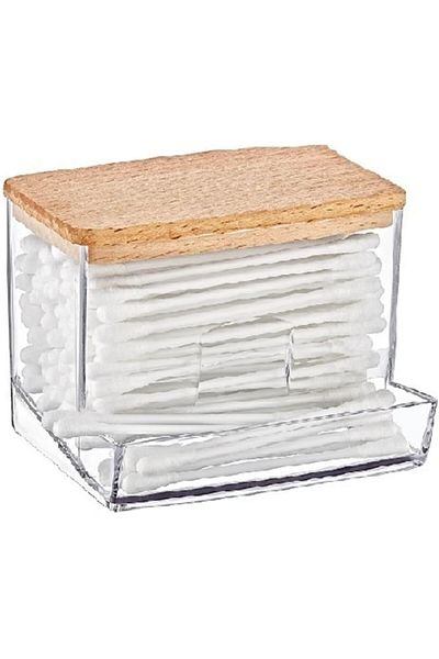 STOREMAX Sellbuystore up Wooden Cover Cotton Swab Organizer 1053513