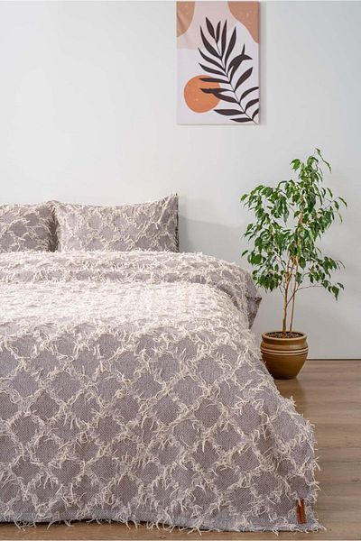 STOREMAX Buymxx Ferly Tufted Gray Double Jacquard Deluxe Sleeping Set 3 Piece Bedspread Set