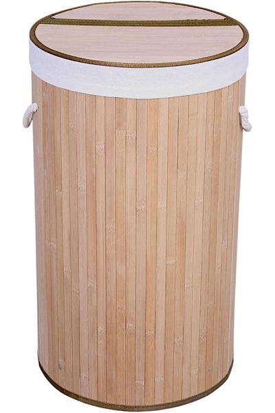 STOREMAX Svticaret Handmade Wicker Folding Laundry Basket Round 60 Liters (35Cm*35Cm*61Cm), Natural
