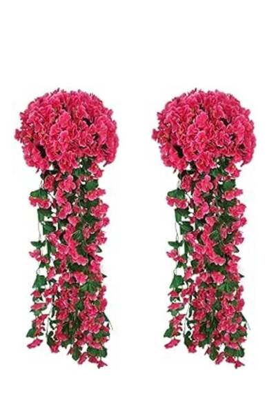 Generic زينة زهور صناعية معلقة، عبوة من قطعتين من زهور اللبلاب البنفسجية