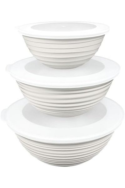 STOREMAX Ntwork Home Set of 3 Round Lid Plastic Storage Containers – 3L, 2L, 1L – Microwave and Bu