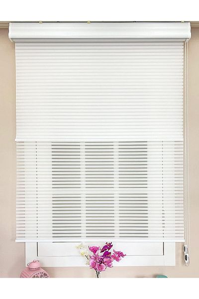 STOREMAX Muartshop Curtain Plain White Thick Striped 871301
