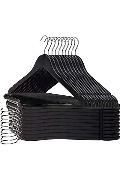STOREMAX Muartshop 24 Pieces of Wood Look Plastic Hangers, Black, Clothes Shirt Pants Clothes Hangers