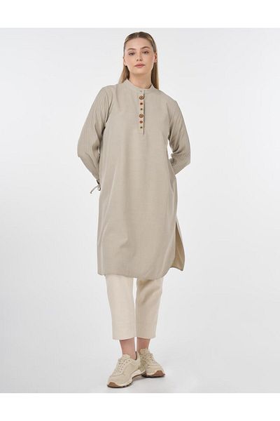 Kayra Embroidered Judge Collar Long Tunic Mold Green