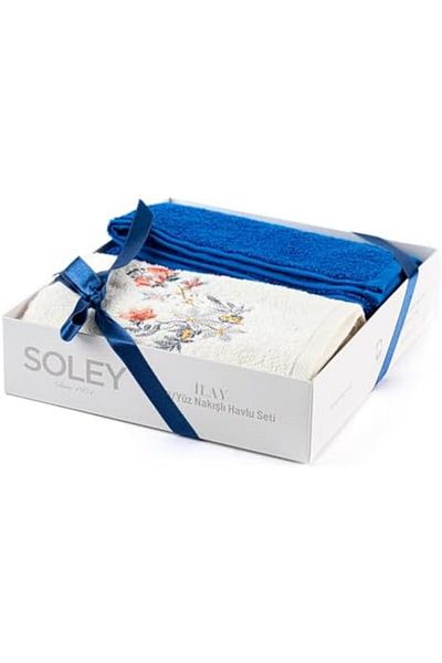 STOREMAX Network |   Ilay. | 100% Cotton Embroidered Hand Towel Set Blue Art 1087243