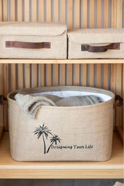 STOREMAX Svticaret Bee Jute Closet Laundry Kids Room Toy Organizer Folding Storage Basket
