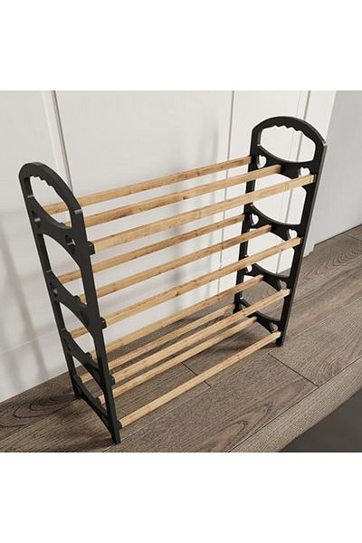 STOREMAX Muartshop 4 Tier Wooden Base, Plastic Edge Shoe Rack, 64X50X18 cm 871301