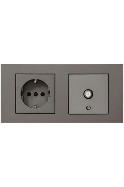STOREMAX Bystoreby Grano Anthracite Set of 2 Grounded Socket and F Connector Satellite Socket Set Newdesing 646268