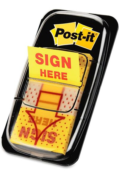 STOREMAX Muartshop Message "Sign Here" Flags Value Pack, 50/Dispenser, 12 Dispenser/Pack, 1" Wide,