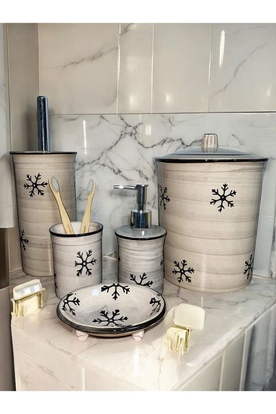 RED SERAMİK Red Ceramic Dara Collection 5 Piece Bathroom Set Snow Pattern