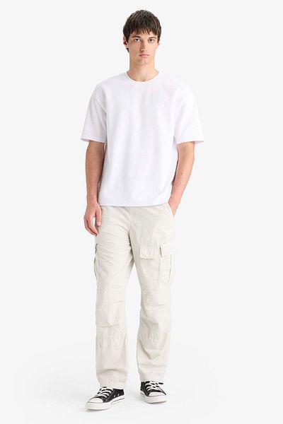 DeFacto 100% Cotton Loose Relaxed Fit Wide Leg Cargo Pocket Wide Leg Summer Pants E6983Ax25Sp