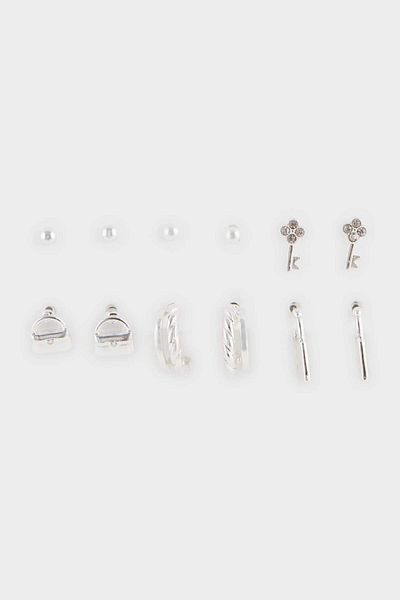 DeFacto Women's 6-Piece Silver Earrings F0734Axns