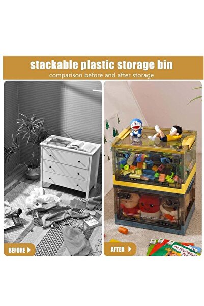 COOYA Plastic Storage Box, Foldable Storage Case With Latching Lids and Wheels, Stackable Container