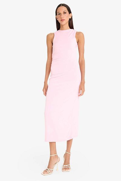 DeFacto Bodycon Bodycon Boat Neck Κοντό μανίκι Maxi καλοκαιρινό φόρεμα F5363ax25sm