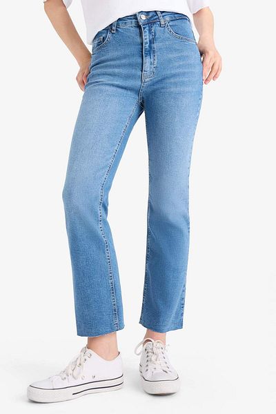 DeFacto Crop Flare Fit High Waist Ankle Length Jean Washed Pants E8018Ax25Sm