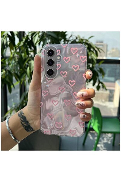Pro Aksesuar Samsung Galaxy S25 Uyumlu Kılıf Kalp Desenli Silikon Kılıf Pembe