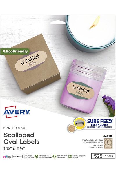 STOREMAX Bystoreby Scallop Oval Labels for Laser and Inkjet Printers, 525 Kraft Kahver