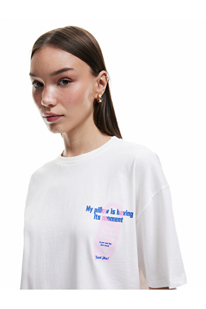 Koton Tricou cu mânecă scurtă, cu decolteu, din bumbac, imprimat pe spate