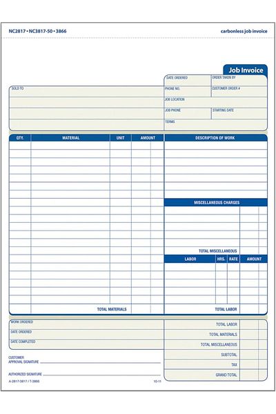 STOREMAX Srhtds Business Invoice Forms, 2-Section Carbonless, for Service and Repair Billing