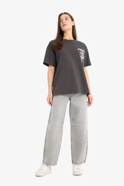 DeFacto Oversize Wide Fit Crew Neck Back Printed Short Sleeve T-Shirt F4744Ax25Sm