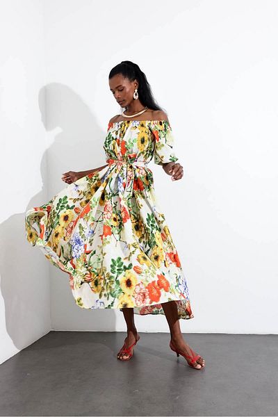 5in1Canpolat Ecru Linen Blended Spring Dress