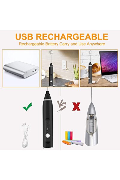 LOVNOV 2-in-1 Rechargeable 3-Speed Handheld Electric Milk Frother (Black)