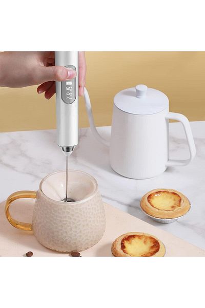 COOYA Rechargeable Electric Foam Maker, Handheld Milk Foamer Electric Portable Handy Drink Mixer, White