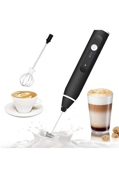 COOYA 2-in-1 Rechargeable Milk Frother, 3 Speeds Handheld, 2 Whisks, for Coffee Matcha Latte Egg