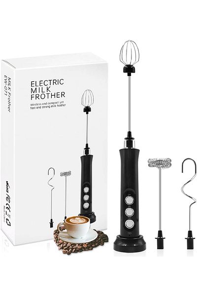COOYA Electric Foam Maker with 3 Heads Whisk, Mini Handheld Mixer for Frappe, Matcha, Latte, Coffee