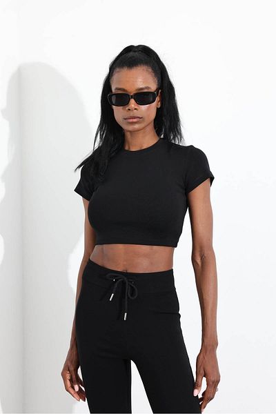 5in1Canpolat Black Basic Tshirt Spanish Leg Sweatpants Set 251019