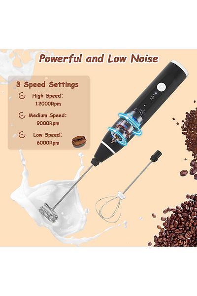COOYA Electric Milk Frother Handheld, with 2 Stainless Steel Whisks, for Coffee Latte