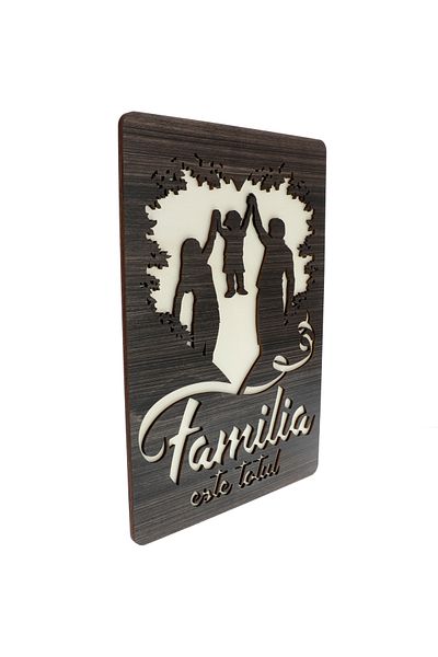 GiftExpress Tablou Lemn Wenge Familia cu Baietel 40cm