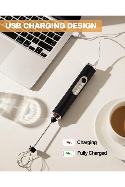 COOYA Rechargeable Electric Foam Maker, with Stainless Whisks, 3 Speed Adjustable Blender for Cappuccino