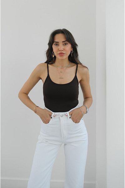 Havoş Bitter Brown Thin Strap Polyamide Top