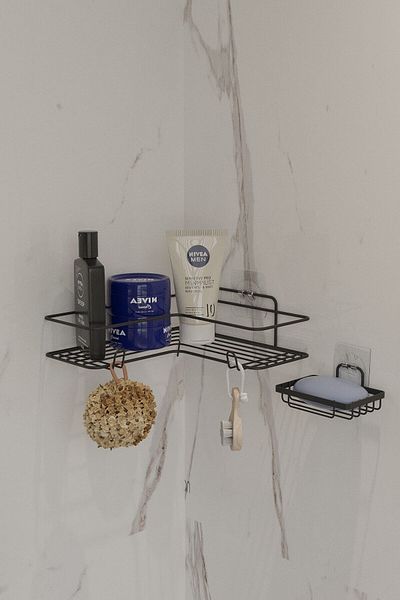 SUNTEL BANYO VE MUTFAK AKSESUARLARI Μονόροφο ράφι μπάνιου με γάντζο + θήκη σαπουνιού