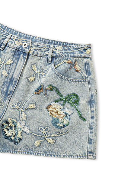 İpekyol Floral nakışlı denim şort