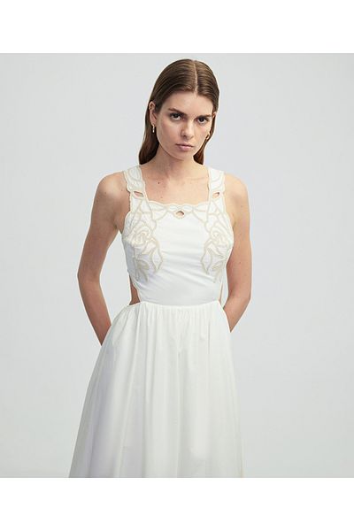 İpekyol Poplin Dress with Contrast Embroidery